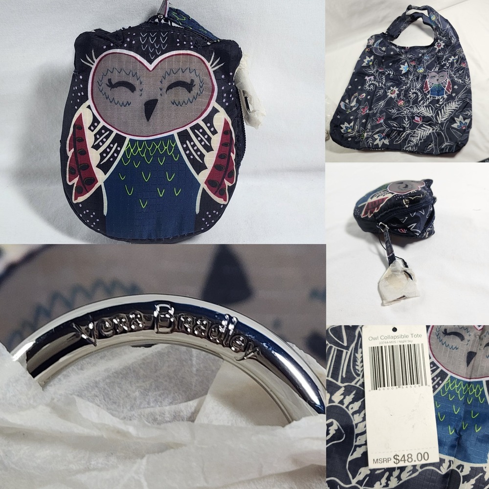 Vera Bradley Owl Collapsible Tote Night Sky Floral Foldable Reusable Bag Grocery